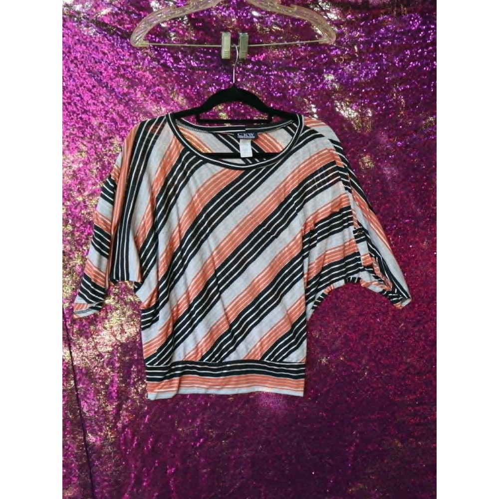 Orange Striped Top XL CKW Crew Knit Wear Womens Dolman Sleeve Shimmer